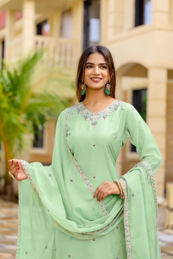 Embroidered Kurti with Dupatta and Plain Bottom - Trendy Festive Wear