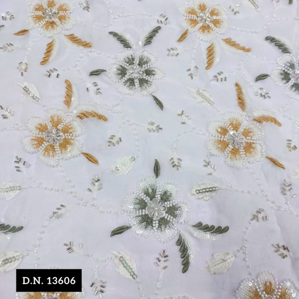 Dyeable Embroidered and Beaded Fabric