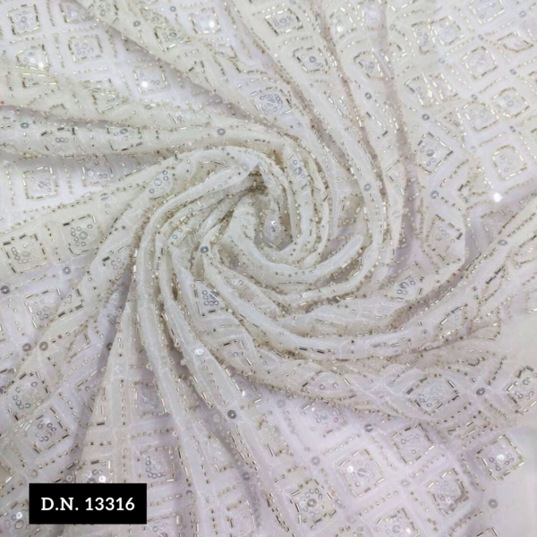 Dyeable organza heavy beaded lace fabric