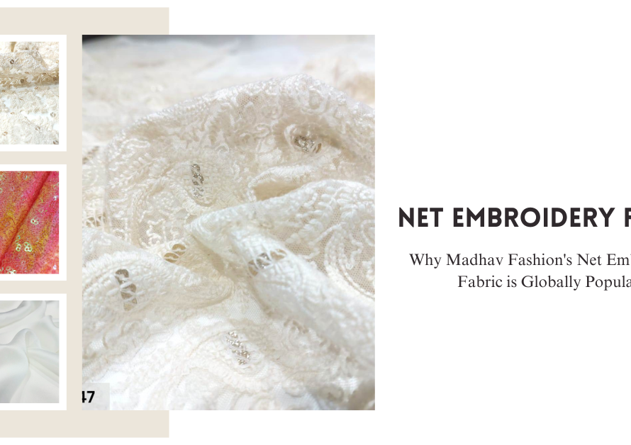 Beautiful Net Embroidery Fabric adorned with sequins, beads, and zari by Madhav Fashion