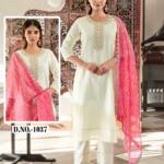 Stylish White Kurti Set with Pink Dupatta