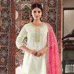 White Readymade Kurti Set with Hand Embroidery