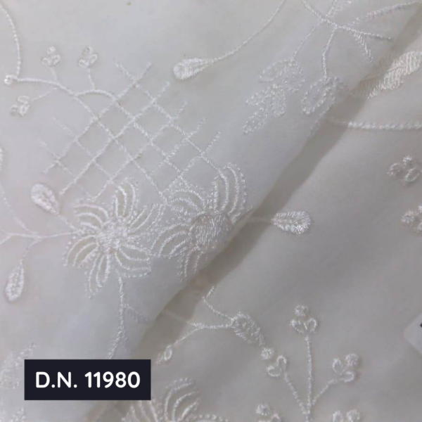 Floral Jaal White & Silver Sequence Georgette Fabric