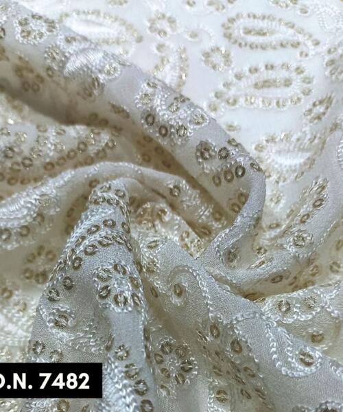 Buy Allover Schiffli Embroidery Georgette Fabric for Heavy Garments