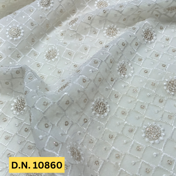 Luxurious Schiffli Embroidered Georgette Fabric with Glitter Sequins