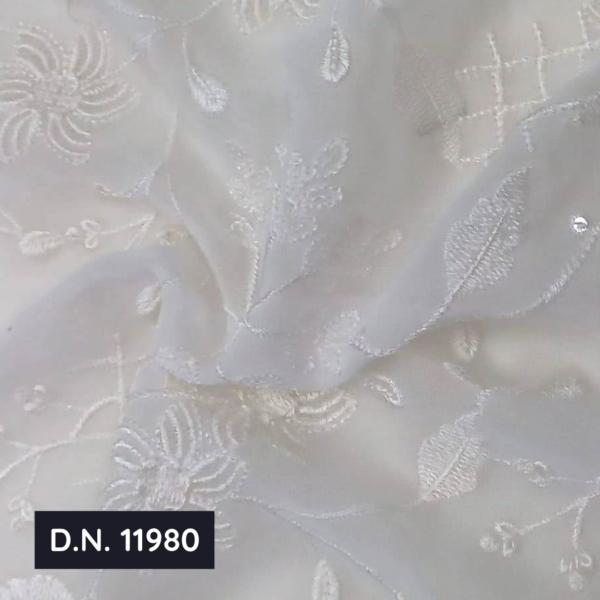 Luxurious White & Silver Floral Sequence Georgette Fabric