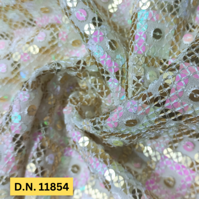 Premium Sequins Embroidery Fabric – Light Pink & Gold Design