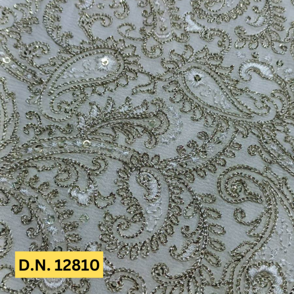 Traditional Gold Jari Embroidery on Georgette Fabric D.N. 12810