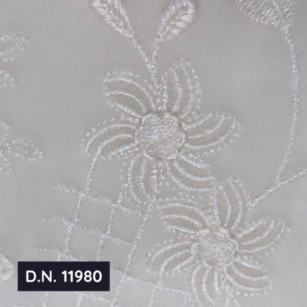 White & Silver Embroidered Georgette Fabric for Blouses