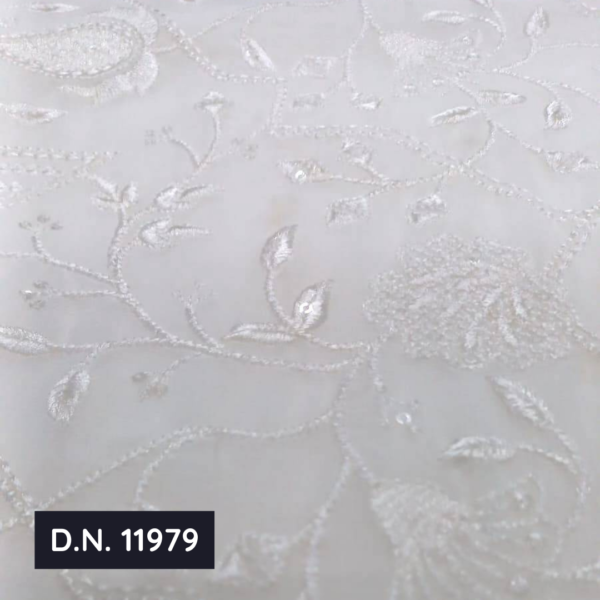 White & Silver Embroidered Georgette Fabric with Allover Floral Jaal Pattern