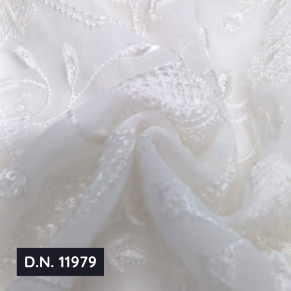 Buy White & Silver Sequence Floral Jaal Georgette Fabric for Blouses & Dresses