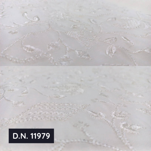 White & Silver Floral Jaal Sequence Georgette Fabric for Dresses and Evening Gowns