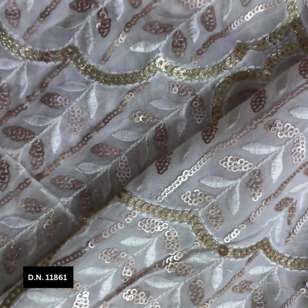 Brown & Gold Sequins Georgette Fabric for Designer Outfits