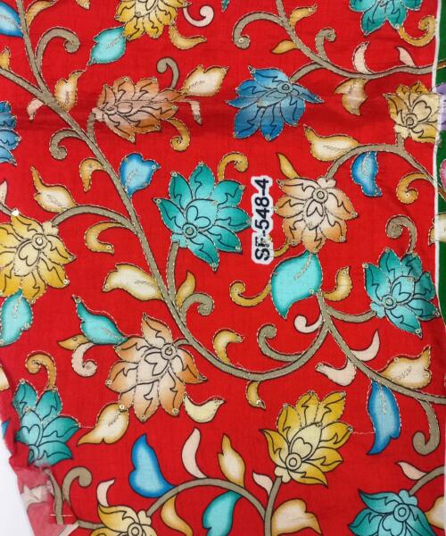 Buy Red Position Print Embroidered Dola Silk Fabric – A Perfect Choice for Versatile Outfits