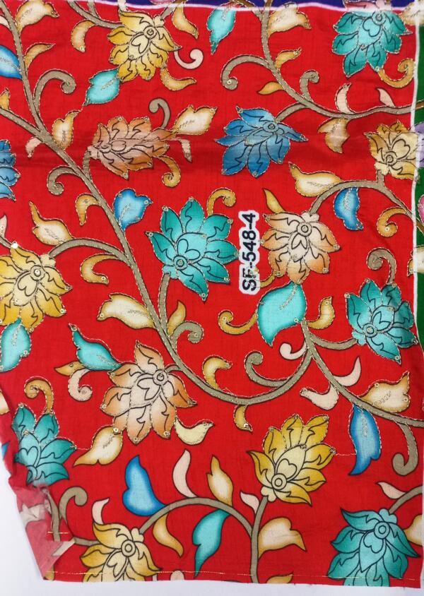 Buy Red Position Print Embroidered Dola Silk Fabric – A Perfect Choice for Versatile Outfits