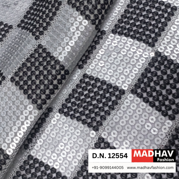 Chic Black & White Sequins fabric ideal for dresses, maxi gowns, and evening wear