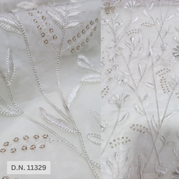 Luxurious Chain Stitch Flower Organza Fabric with Sequins for Wedding Wear