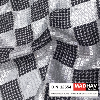 Buy Black & White Sequins Georgette Fabric – Perfect for Partywear, Gowns, & Sarees