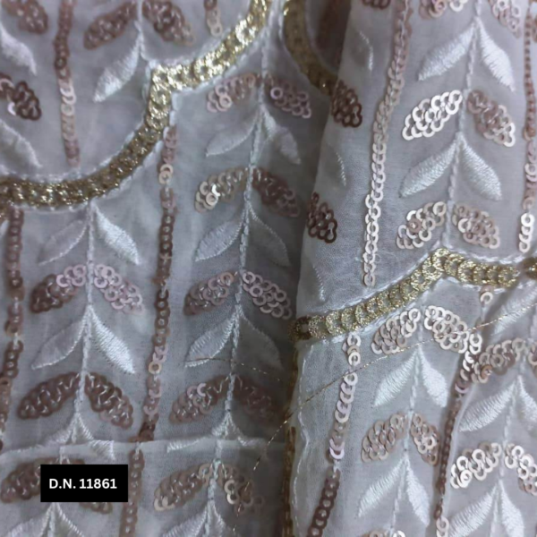 Premium Sequins Georgette Fabric - Brown & Gold Pattern