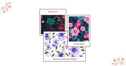 Natural Crepe Printed Fabric showcasing vibrant designs for dresses, sarees, and bridal outfits