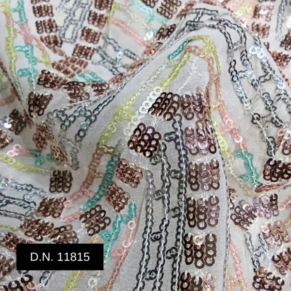 Beautiful Multi-Color Sequins Embroidery Fabric for Wedding Wear