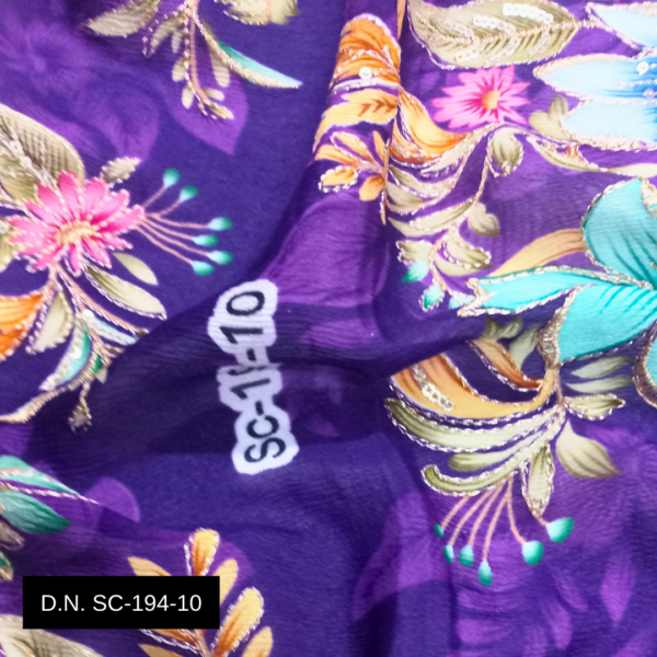 Beautiful Purple Floral Position Print Embroidery Fabric – Perfect for Formal & Traditional Wear