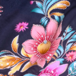 Black Chinon Embroidery Fabric with Floral Design