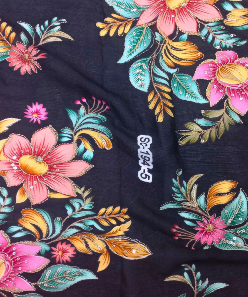 Buy black chinon position print fabric - Perfect for Sarees & Lehengas