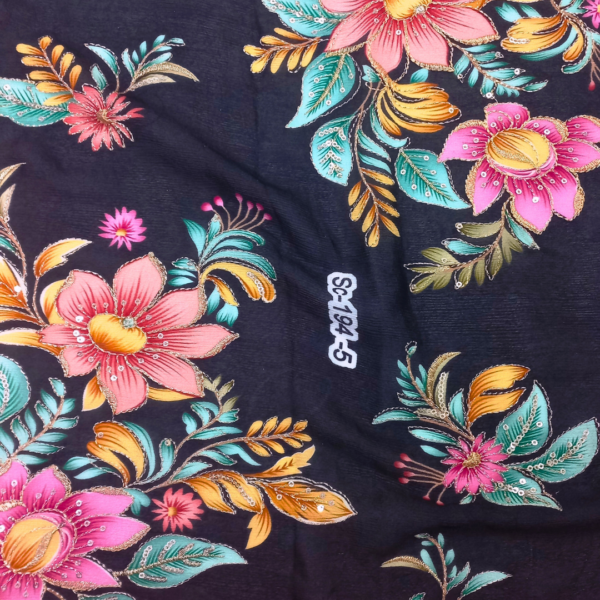 Buy black chinon position print fabric - Perfect for Sarees & Lehengas