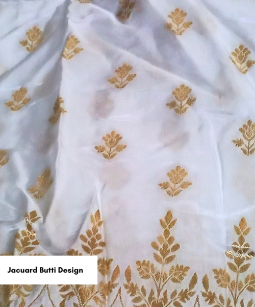 Buy Premium Dyeable Jacquard Butti Fabric with Heavy Border – Dola Silk