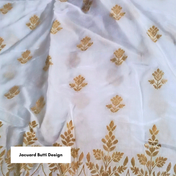 Buy Premium Dyeable Jacquard Butti Fabric with Heavy Border – Dola Silk