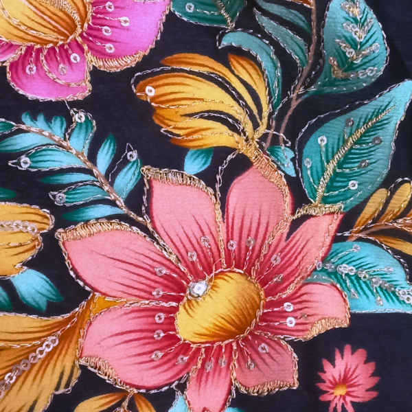 Floral Embroidered Chinon Fabric by Madhav Fashion