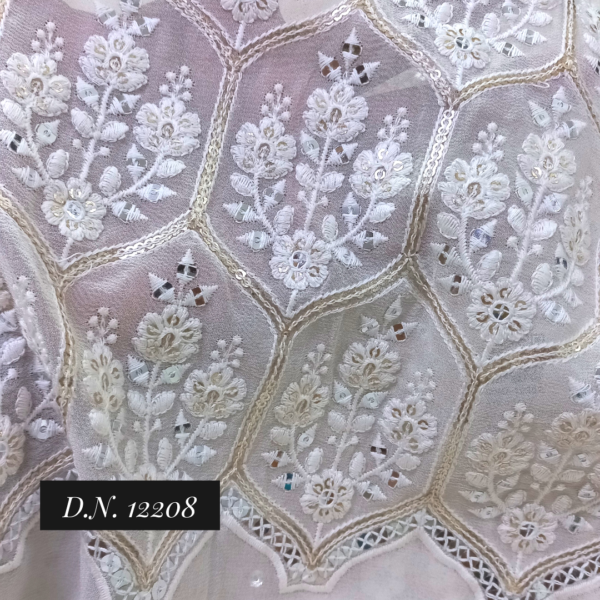 Buy Beautiful Designer Lehenga Fabric – Georgette with White Cotton Thread & Gold Sequins Work