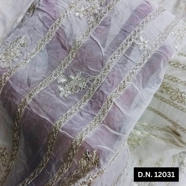 Buy Dyeable chain stitch viscose organza fabric with Floral Pattern