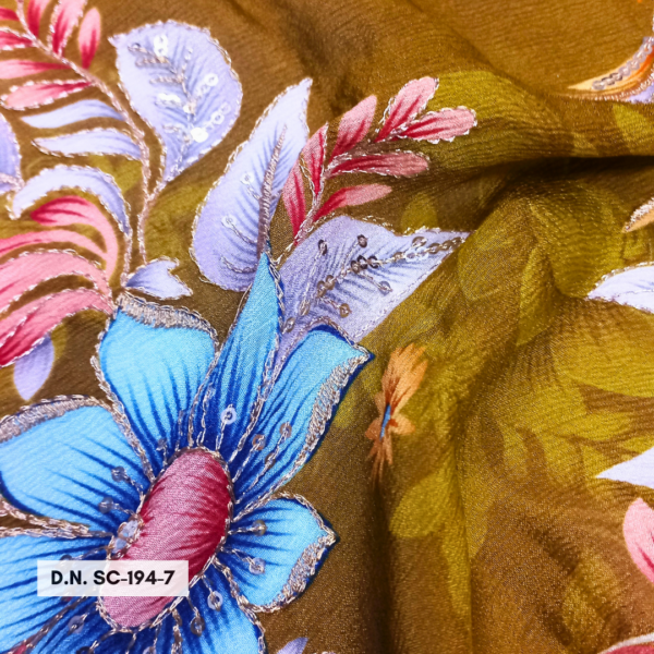 High-Quality Viscose Chinon Fabric with Intricate Embroidery