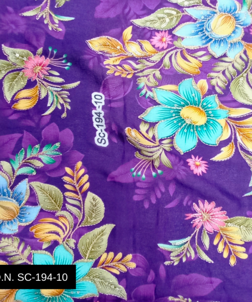 Buy Lovely Purple Floral Position Print Fabric - Chinon with Digital Print and Embroidery