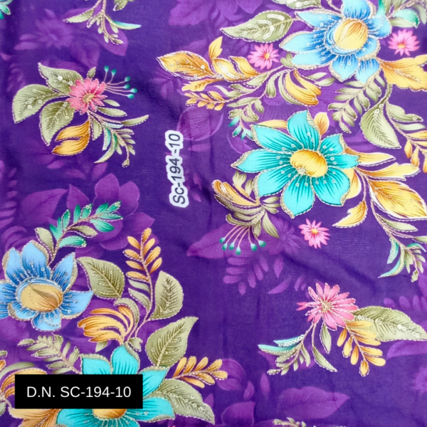 Buy Lovely Purple Floral Position Print Fabric - Chinon with Digital Print and Embroidery