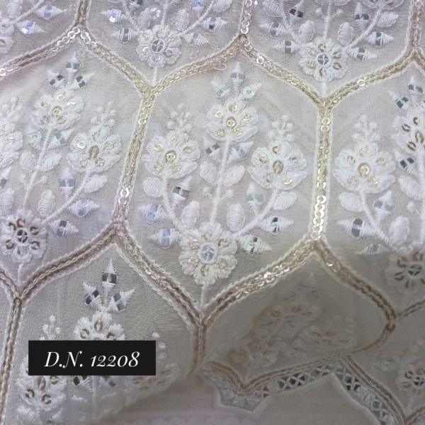 Lucknowi Pattern Designer Lehenga Fabric with Gold Sequins