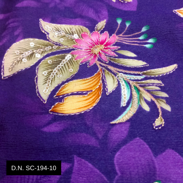 Luxury Purple Position Print Fabric with Embroidery – Ideal for Custom Designer Lehengas