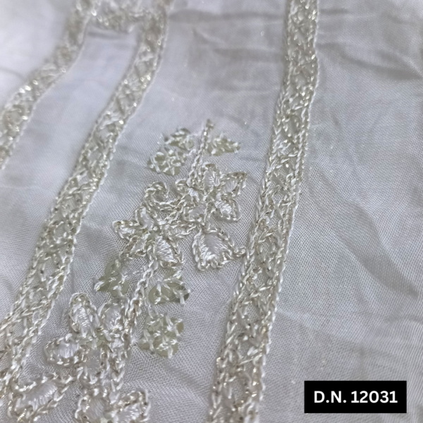 Viscose Organza Fabric with Chain Stitch Floral Embroidery