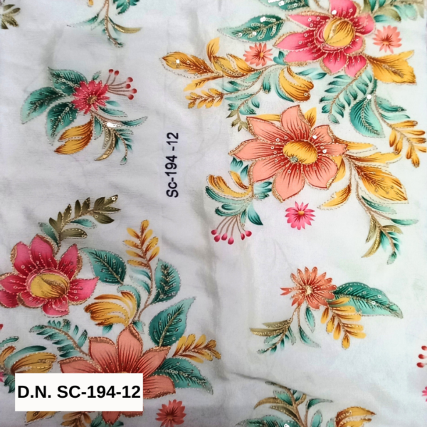 Floral Embroidered Chinon Fabric for Designer Outfits