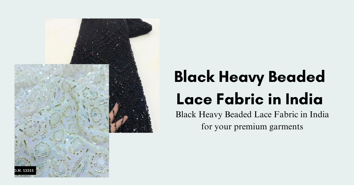 Black Heavy Beaded Lace Fabric in India for your premium garments