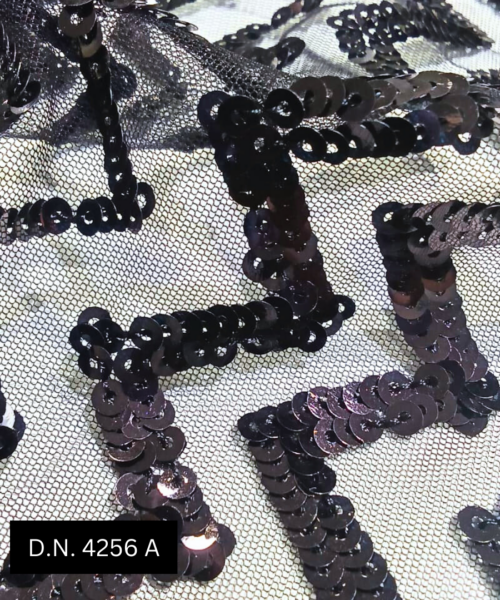 Buy Black Trellis Pattern Sequins on Mesh Lace Fabric