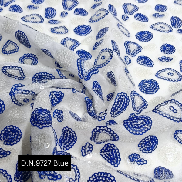 Buy Blue and Transparent Sequins Fabric for Luxurious Outfits