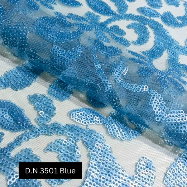 Buy Floral Blue Sequins Embroidery Net Fabric