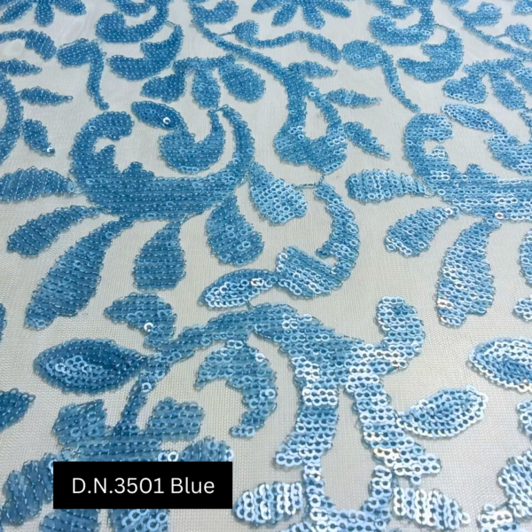 Floral Blue Sequins Embroidery Net Fabric Online