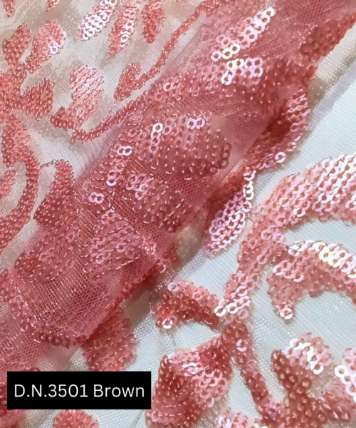 Floral Brown Sequins Embroidery Net Fabric