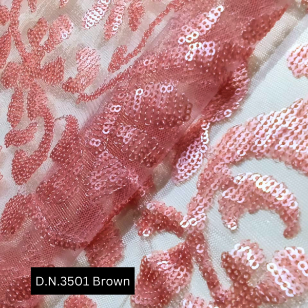 Floral Brown Sequins Embroidery Net Fabric