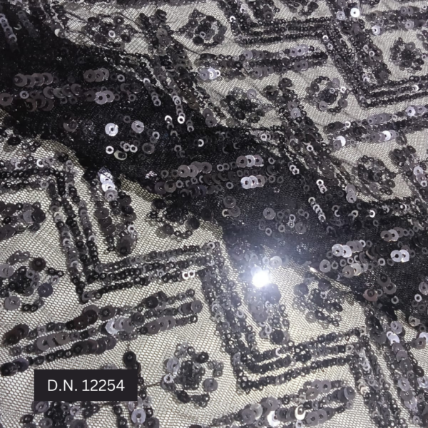 Geometrical Pattern Black Sequin Fabric for Dress