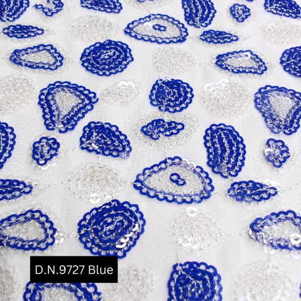 Buy Blue and Transparent Sequins Fabric for Luxurious Outfits